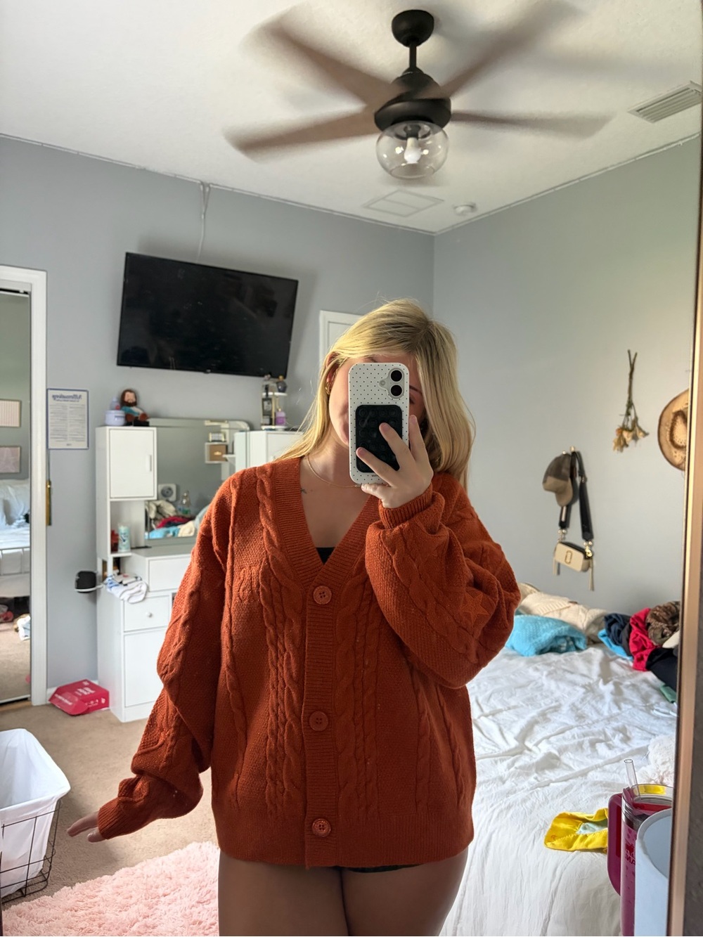 Taylor Swift Rust Orange Cable Knit Cardigan Sweater